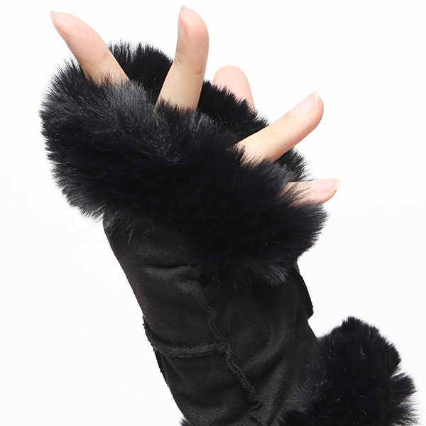  フェイクスエード マイクロボア裏地 フィンガーレス レディース 防寒 手袋 ブラック 黒 黒色 日本企画 ブランド クリスマス かわいい 女性 ギフト プレゼント 指無し グローブ おしゃれ チクチクしない KURODA(クロダ)