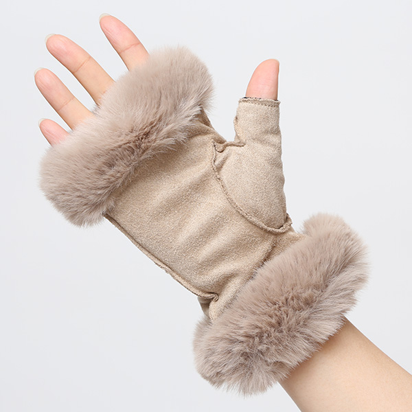  フェイクスエード マイクロボア裏地 フィンガーレス レディース 防寒 手袋 ベージュ 肌色 日本企画 ブランド クリスマス かわいい 女性 ギフト プレゼント 指無し グローブ おしゃれ チクチクしない KURODA(クロダ)