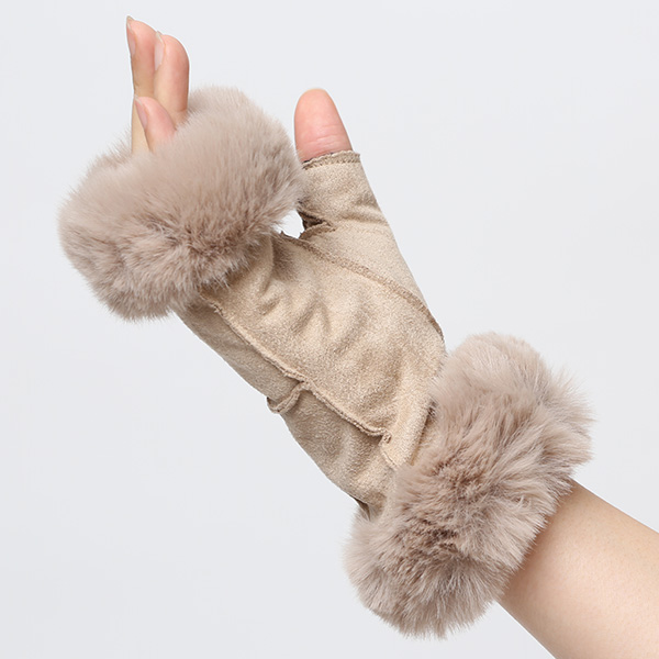  フェイクスエード マイクロボア裏地 フィンガーレス レディース 防寒 手袋 ベージュ 肌色 日本企画 ブランド クリスマス かわいい 女性 ギフト プレゼント 指無し グローブ おしゃれ チクチクしない KURODA(クロダ)