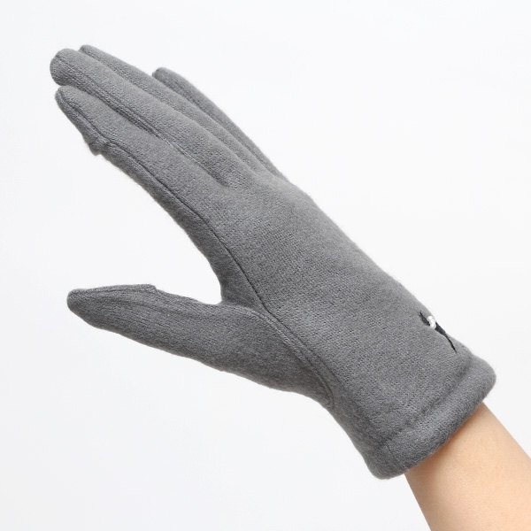  KURODA(クロダ) おさんぽねこ レディース 手袋 スマホ操作可能 グレー グレイ 灰色 暖かい 裏起毛 防寒 猫 動物 アニマル キャラクター 刺繍 かわいい 暖かい 裏起毛 日本企画 ブランド タッチパネル スマートフォン