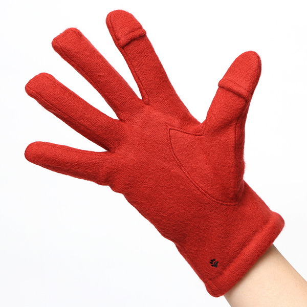  KURODA(クロダ) おさんぽねこ レディース 手袋 スマホ操作可能 レッド ワイン 赤色 暖かい 裏起毛 防寒 猫 動物 アニマル キャラクター 刺繍 かわいい 暖かい 裏起毛 日本企画 ブランド タッチパネル スマートフォン