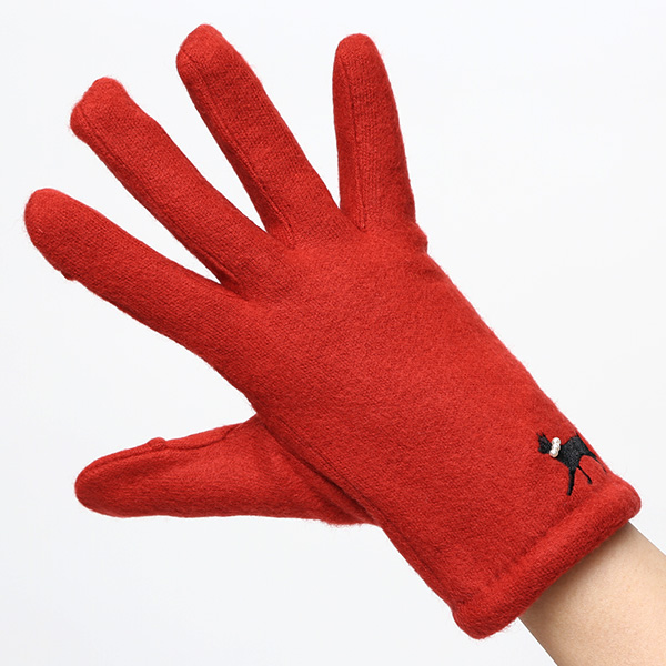  KURODA(クロダ) おさんぽねこ レディース 手袋 スマホ操作可能 レッド ワイン 赤色 暖かい 裏起毛 防寒 猫 動物 アニマル キャラクター 刺繍 かわいい 暖かい 裏起毛 日本企画 ブランド タッチパネル スマートフォン