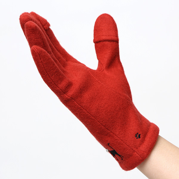  KURODA(クロダ) おさんぽねこ レディース 手袋 スマホ操作可能 レッド ワイン 赤色 暖かい 裏起毛 防寒 猫 動物 アニマル キャラクター 刺繍 かわいい 暖かい 裏起毛 日本企画 ブランド タッチパネル スマートフォン