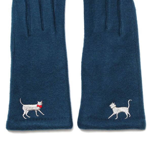  KURODA(クロダ) おさんぽねこ レディース 手袋 スマホ操作可能 グリーン 緑色 暖かい 裏起毛 防寒 猫 動物 アニマル キャラクター 刺繍 かわいい 暖かい 裏起毛 日本企画 ブランド タッチパネル スマートフォン