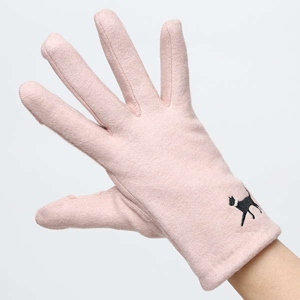  KURODA(クロダ) おさんぽねこ レディース 手袋 スマホ操作可能 ピンク 桃色 暖かい 裏起毛 防寒 猫 動物 アニマル キャラクター 刺繍 かわいい 暖かい 裏起毛 日本企画 ブランド タッチパネル スマートフォン