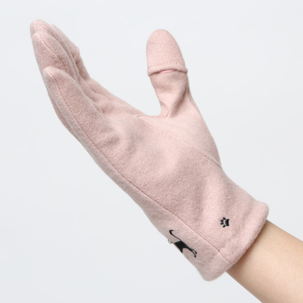  KURODA(クロダ) おさんぽねこ レディース 手袋 スマホ操作可能 ピンク 桃色 暖かい 裏起毛 防寒 猫 動物 アニマル キャラクター 刺繍 かわいい 暖かい 裏起毛 日本企画 ブランド タッチパネル スマートフォン