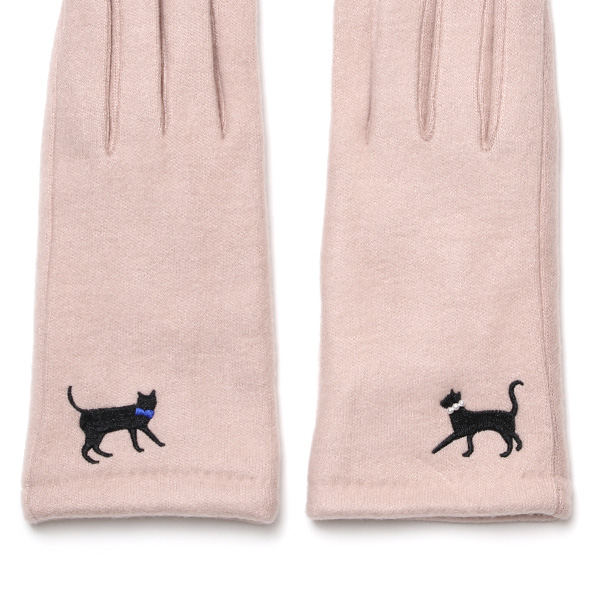  KURODA(クロダ) おさんぽねこ レディース 手袋 スマホ操作可能 ピンク 桃色 暖かい 裏起毛 防寒 猫 動物 アニマル キャラクター 刺繍 かわいい 暖かい 裏起毛 日本企画 ブランド タッチパネル スマートフォン