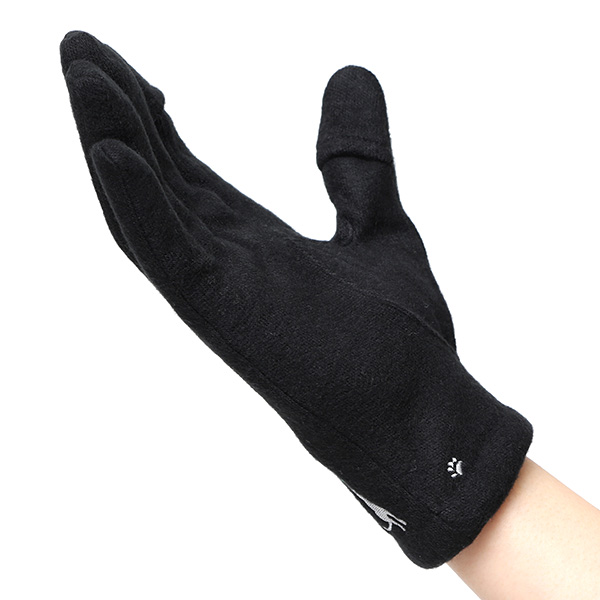  KURODA(クロダ) おひるねねこ レディース 手袋 スマホ操作可能 ブラック 黒 黒色 暖かい 裏起毛 防寒 猫 動物 アニマル キャラクター 刺繍 かわいい 暖かい 裏起毛 日本企画 ブランド タッチパネル スマートフォン