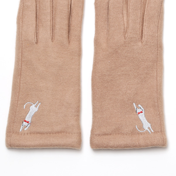  KURODA(クロダ) おひるねねこ レディース 手袋 スマホ操作可能 キャメル ブラウン 茶 茶色 暖かい 裏起毛 防寒 猫 動物 アニマル キャラクター 刺繍 かわいい 暖かい 裏起毛 日本企画 ブランド タッチパネル スマートフォン