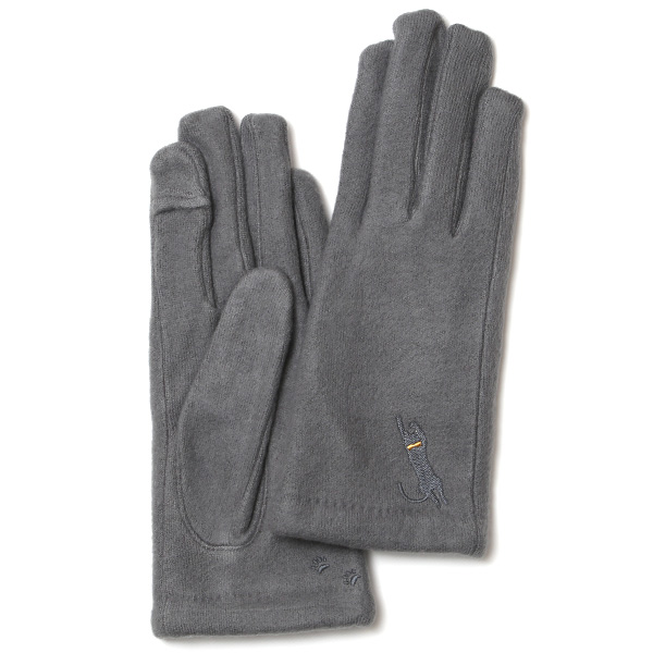 KURODA(クロダ) 起毛ジャージ マイクロボア裏地 スマホ操作可 おひるねねこ 刺繍 レディース 手袋 グレー