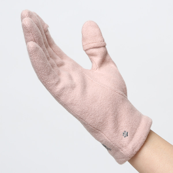 KURODA(クロダ) おひるねねこ レディース 手袋 スマホ操作可能 ピンク 桃色 暖かい 裏起毛 防寒 猫 動物 アニマル キャラクター 刺繍 かわいい 暖かい 裏起毛 日本企画 ブランド タッチパネル スマートフォン