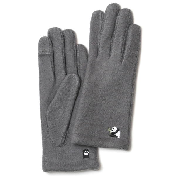 KURODA(クロダ) 起毛ジャージ マイクロボア裏地 スマホ操作可 パンダ 刺繍 レディース 手袋 グレー