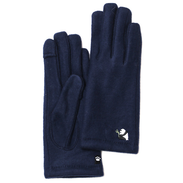 KURODA(クロダ) 起毛ジャージ マイクロボア裏地 スマホ操作可 パンダ 刺繍 レディース 手袋 ネイビー
