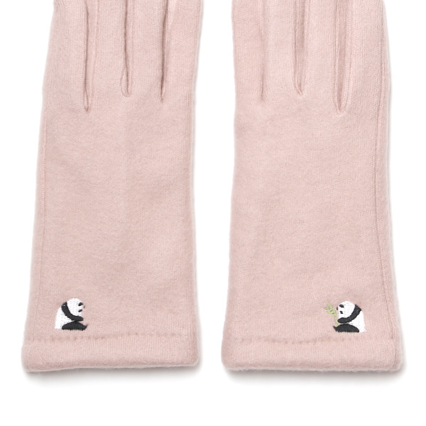 KURODA(クロダ) パンダ刺繍 レディース 手袋 スマホ操作可能 ピンク 桃色 暖かい 裏起毛 防寒 動物 アニマル キャラクター かわいい 暖かい 裏起毛 日本企画 ブランド タッチパネル スマートフォン