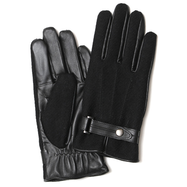 KURODA(クロダ) ハリスツイード スマホ操作可能 羊革 ベルト付き メンズ 本革手袋 ブラック