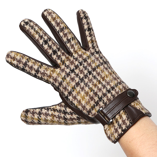 ハリスツイード 手袋 メンズ 防寒 暖かい 裏起毛 レザー 本革手袋 ブラウン 茶 茶色 日本製 ブランド 通勤 ビジネス クリスマス プレゼント ギフト 化粧箱付き おしゃれ 高級 KURODA(クロダ)
