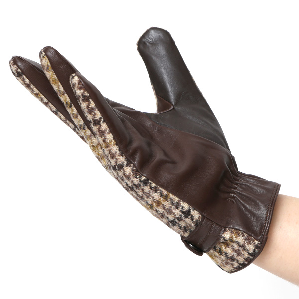 ハリスツイード 手袋 メンズ 防寒 暖かい 裏起毛 レザー 本革手袋 ブラウン 茶 茶色 日本製 ブランド 通勤 ビジネス クリスマス プレゼント ギフト 化粧箱付き おしゃれ 高級 KURODA(クロダ)