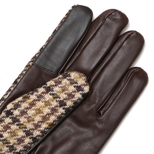 ハリスツイード 手袋 メンズ 防寒 暖かい 裏起毛 レザー 本革手袋 ブラウン 茶 茶色 日本製 ブランド 通勤 ビジネス クリスマス プレゼント ギフト 化粧箱付き おしゃれ 高級 KURODA(クロダ)
