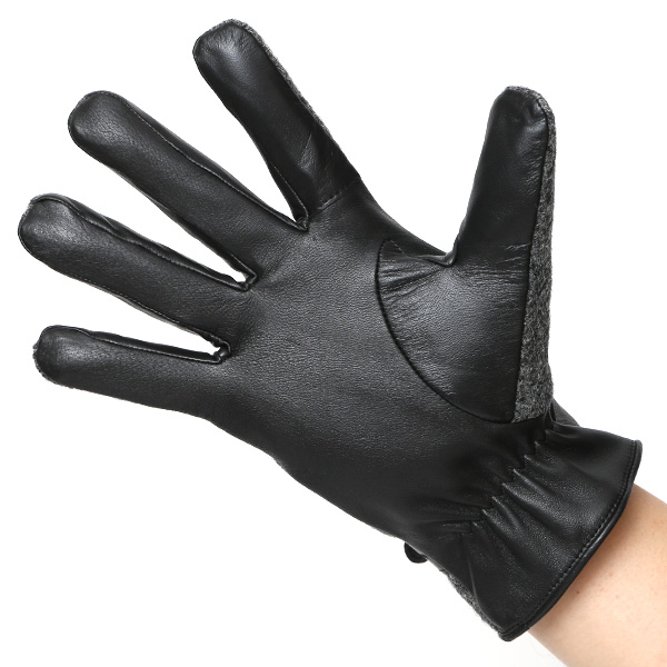 ハリスツイード 手袋 メンズ 防寒 暖かい 裏起毛 レザー 本革手袋 グレー グレイ 灰色 日本製 ブランド 通勤 ビジネス クリスマス プレゼント ギフト 化粧箱付き おしゃれ 高級 KURODA(クロダ)