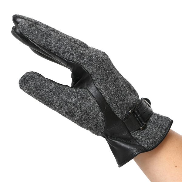 ハリスツイード 手袋 メンズ 防寒 暖かい 裏起毛 レザー 本革手袋 グレー グレイ 灰色 日本製 ブランド 通勤 ビジネス クリスマス プレゼント ギフト 化粧箱付き おしゃれ 高級 KURODA(クロダ)