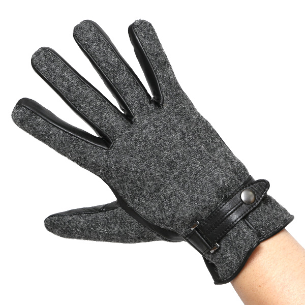 ハリスツイード 手袋 メンズ 防寒 暖かい 裏起毛 レザー 本革手袋 グレー グレイ 灰色 日本製 ブランド 通勤 ビジネス クリスマス プレゼント ギフト 化粧箱付き おしゃれ 高級 KURODA(クロダ)
