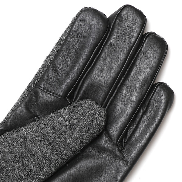 ハリスツイード 手袋 メンズ 防寒 暖かい 裏起毛 レザー 本革手袋 グレー グレイ 灰色 日本製 ブランド 通勤 ビジネス クリスマス プレゼント ギフト 化粧箱付き おしゃれ 高級 KURODA(クロダ)