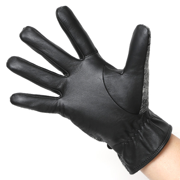 ハリスツイード 手袋 メンズ 防寒 暖かい 裏起毛 レザー 本革手袋 グレー グレイ 灰色 日本製 ブランド 通勤 ビジネス クリスマス プレゼント ギフト 化粧箱付き おしゃれ 高級 KURODA(クロダ)