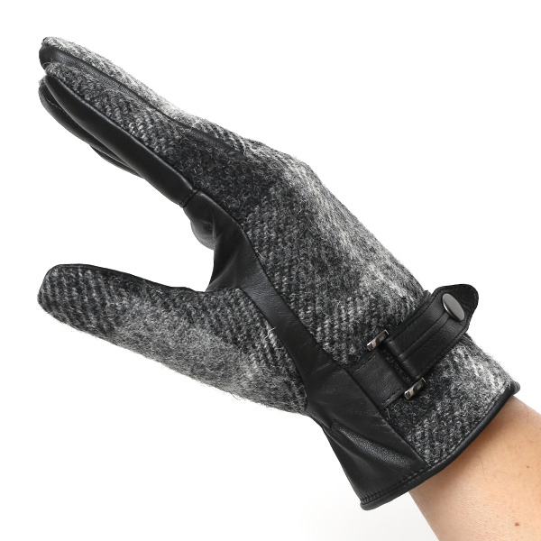 ハリスツイード 手袋 メンズ 防寒 暖かい 裏起毛 レザー 本革手袋 グレー グレイ 灰色 日本製 ブランド 通勤 ビジネス クリスマス プレゼント ギフト 化粧箱付き おしゃれ 高級 KURODA(クロダ)