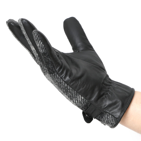 ハリスツイード 手袋 メンズ 防寒 暖かい 裏起毛 レザー 本革手袋 グレー グレイ 灰色 日本製 ブランド 通勤 ビジネス クリスマス プレゼント ギフト 化粧箱付き おしゃれ 高級 KURODA(クロダ)