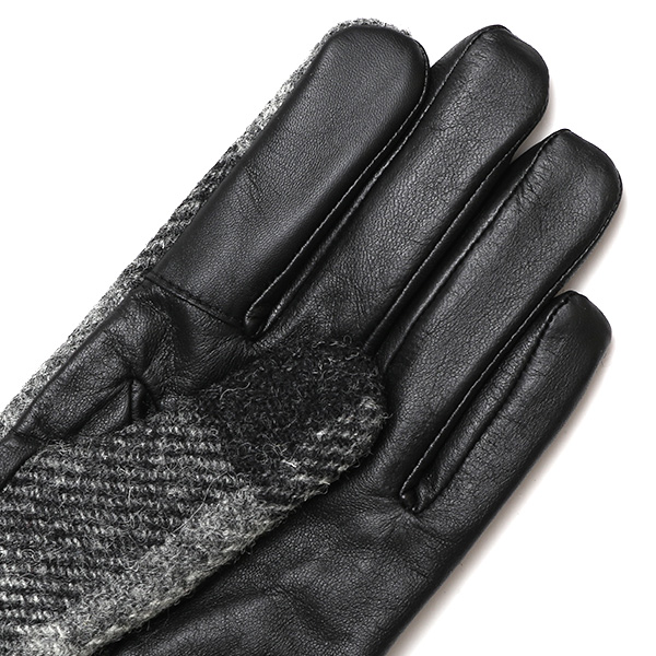 ハリスツイード 手袋 メンズ 防寒 暖かい 裏起毛 レザー 本革手袋 グレー グレイ 灰色 日本製 ブランド 通勤 ビジネス クリスマス プレゼント ギフト 化粧箱付き おしゃれ 高級 KURODA(クロダ)