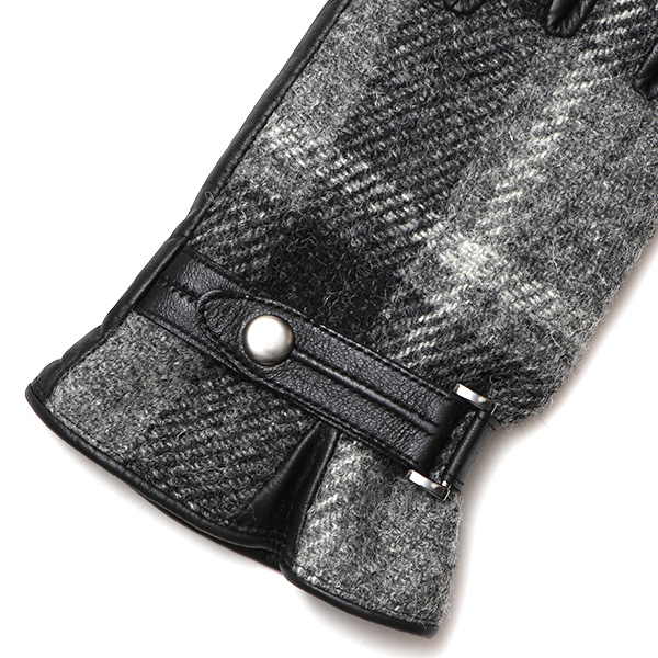 ハリスツイード 手袋 メンズ 防寒 暖かい 裏起毛 レザー 本革手袋 グレー グレイ 灰色 日本製 ブランド 通勤 ビジネス クリスマス プレゼント ギフト 化粧箱付き おしゃれ 高級 KURODA(クロダ)