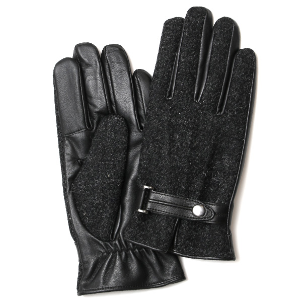 KURODA(クロダ) ハリスツイード スマホ操作可能 羊革 ベルト付き メンズ 本革手袋 チャコール