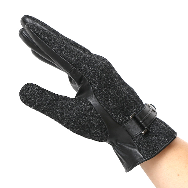  ハリスツイード 手袋 メンズ 防寒 暖かい 裏起毛 レザー 本革手袋 グレー グレイ 灰色 日本製 ブランド 通勤 ビジネス クリスマス プレゼント ギフト 化粧箱付き おしゃれ 高級 KURODA(クロダ)