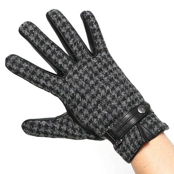  ハリスツイード 手袋 メンズ 防寒 暖かい 裏起毛 レザー 本革手袋 グレー グレイ 灰色 日本製 ブランド 通勤 ビジネス クリスマス プレゼント ギフト 化粧箱付き おしゃれ 高級 KURODA(クロダ)