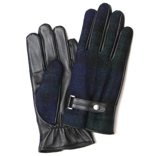KURODA(クロダ) ハリスツイード スマホ操作可能 羊革 ベルト付き メンズ 本革手袋 ブラックウォッチ