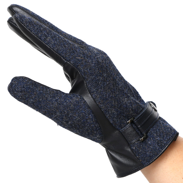  ハリスツイード 手袋 メンズ 防寒 暖かい 裏起毛 レザー 本革手袋 ブルー ネイビー 青色 日本製 ブランド 通勤 ビジネス クリスマス プレゼント ギフト 化粧箱付き おしゃれ 高級 KURODA(クロダ)