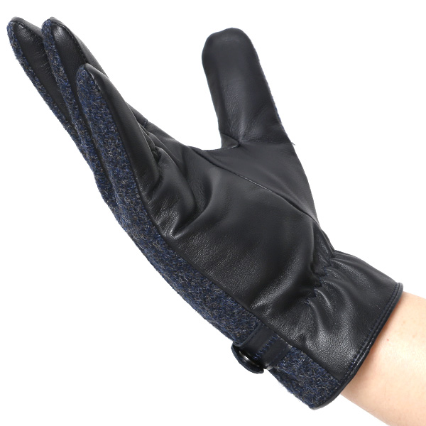  ハリスツイード 手袋 メンズ 防寒 暖かい 裏起毛 レザー 本革手袋 ブルー ネイビー 青色 日本製 ブランド 通勤 ビジネス クリスマス プレゼント ギフト 化粧箱付き おしゃれ 高級 KURODA(クロダ)