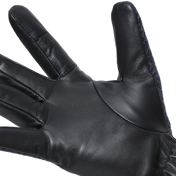  ハリスツイード 手袋 メンズ 防寒 暖かい 裏起毛 レザー 本革手袋 ブルー ネイビー 青色 日本製 ブランド 通勤 ビジネス クリスマス プレゼント ギフト 化粧箱付き おしゃれ 高級 KURODA(クロダ)