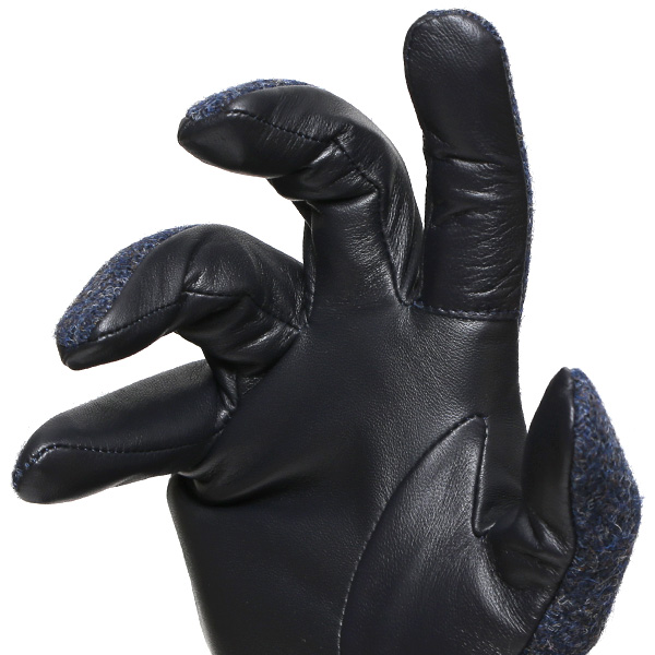  ハリスツイード 手袋 メンズ 防寒 暖かい 裏起毛 レザー 本革手袋 ブルー ネイビー 青色 日本製 ブランド 通勤 ビジネス クリスマス プレゼント ギフト 化粧箱付き おしゃれ 高級 KURODA(クロダ)