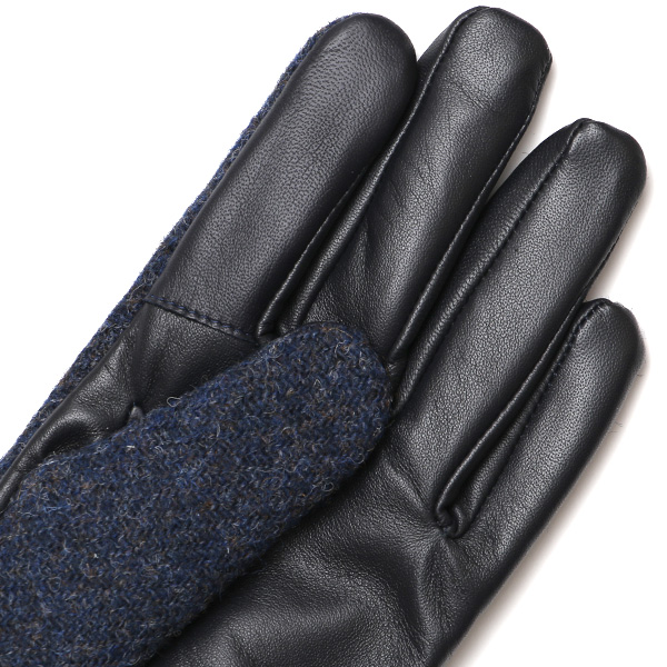  ハリスツイード 手袋 メンズ 防寒 暖かい 裏起毛 レザー 本革手袋 ブルー ネイビー 青色 日本製 ブランド 通勤 ビジネス クリスマス プレゼント ギフト 化粧箱付き おしゃれ 高級 KURODA(クロダ)