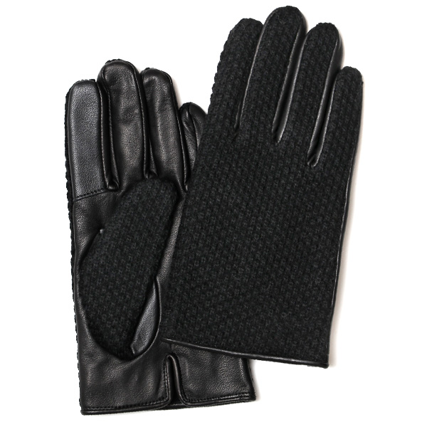 KURODA(クロダ) 鹿子編みニット 羊革 スマホ操作可能 メンズ 本革手袋 ブラック