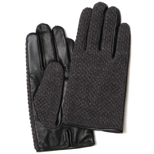 KURODA(クロダ) 鹿子編みニット 羊革 スマホ操作可能 メンズ 本革手袋 チャコール