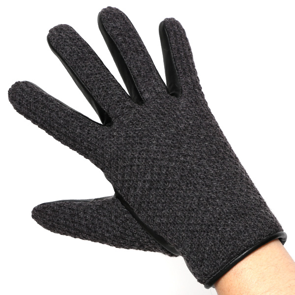  KURODA(クロダ) 革手袋 メンズ 鹿子編みニット×羊革 スマホ操作可能 本革 裏起毛 グレー グレイ 灰色 30代 40代 50代 男性 仕事 通勤 ビジネス プレゼント 化粧箱付き おしゃれ 暖かい 高級 KURODA(クロダ)