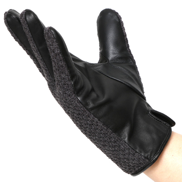  KURODA(クロダ) 革手袋 メンズ 鹿子編みニット×羊革 スマホ操作可能 本革 裏起毛 グレー グレイ 灰色 30代 40代 50代 男性 仕事 通勤 ビジネス プレゼント 化粧箱付き おしゃれ 暖かい 高級 KURODA(クロダ)