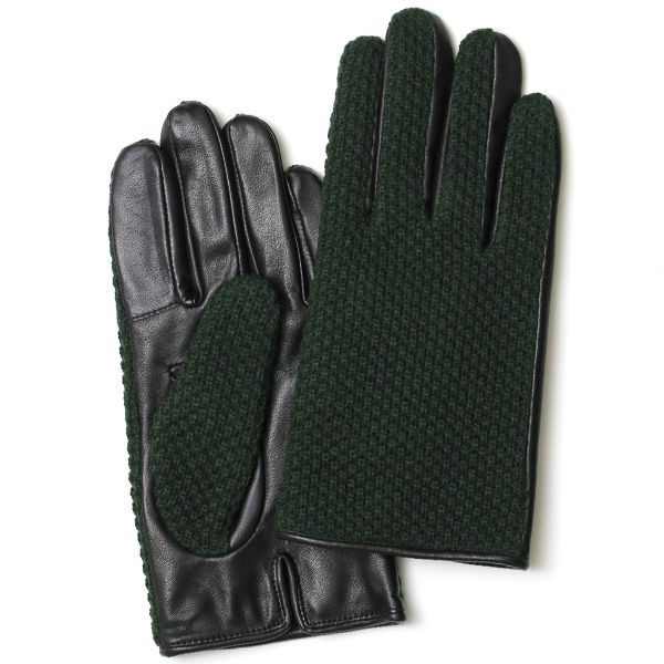 KURODA(クロダ) 鹿子編みニット 羊革 スマホ操作可能 メンズ 本革手袋 グリーン