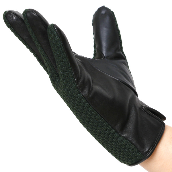  KURODA(クロダ) 革手袋 メンズ 鹿子編みニット×羊革 スマホ操作可能 本革 裏起毛 グリーン 緑色 30代 40代 50代 男性 仕事 通勤 ビジネス プレゼント 化粧箱付き おしゃれ 暖かい 高級 KURODA(クロダ)