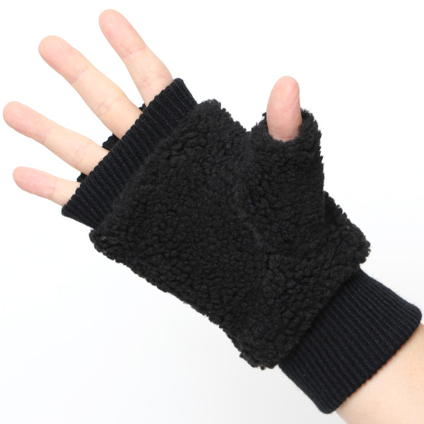  手袋 メンズ ボア フィンガーレス 暖かい 裏起毛 防寒 日本企画 ブランド ブラック 黒 黒色 タッチパネル スマホ操作可能 アメカジ アウトドア スポーツ おしゃれ 指無し グローブ KURODA(クロダ)