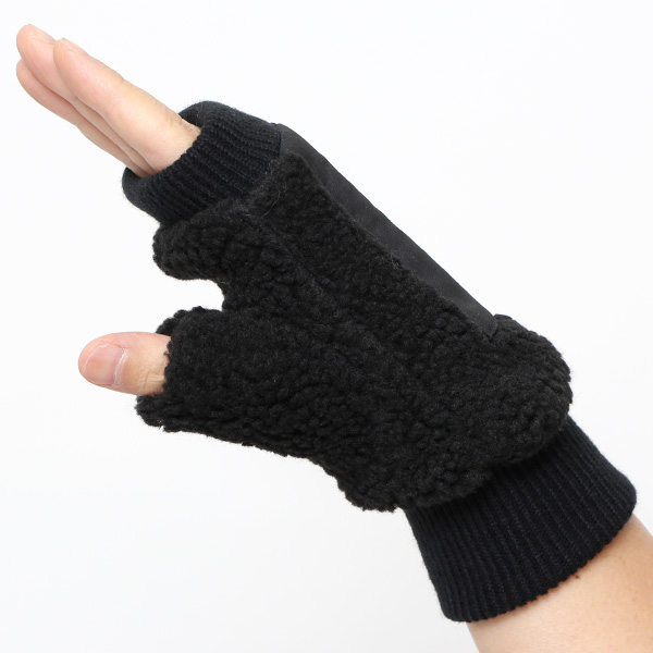  手袋 メンズ ボア フィンガーレス 暖かい 裏起毛 防寒 日本企画 ブランド ブラック 黒 黒色 タッチパネル スマホ操作可能 アメカジ アウトドア スポーツ おしゃれ 指無し グローブ KURODA(クロダ)