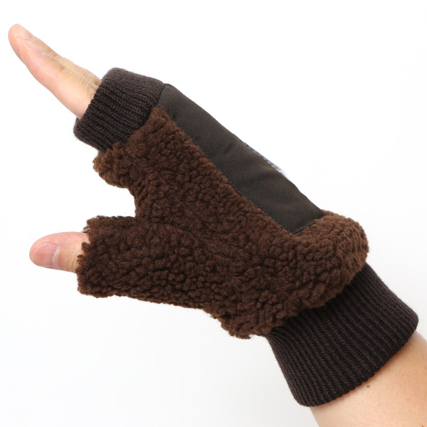  手袋 メンズ ボア フィンガーレス 暖かい 裏起毛 防寒 日本企画 ブランド ブラウン 茶 茶色 タッチパネル スマホ操作可能 アメカジ アウトドア スポーツ おしゃれ 指無し グローブ KURODA(クロダ)