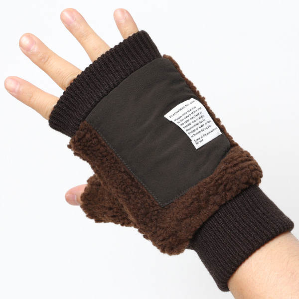 手袋 メンズ ボア フィンガーレス 暖かい 裏起毛 防寒 日本企画 ブランド ブラウン 茶 茶色 タッチパネル スマホ操作可能 アメカジ アウトドア スポーツ おしゃれ 指無し グローブ KURODA(クロダ)